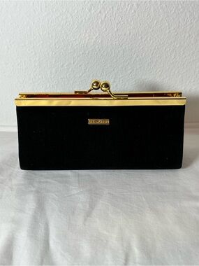 St. John Black Velvet Clutch with Gold Hardware